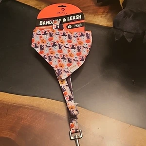 Hundehalsband mit passendem Bandana, Leine Halsband Set Rosa & Schwarz Geist Totenkopf Hexe - Bild 1 von 2