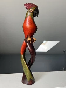 Hand Carved Wood Parrot Figurine Hand Painted 14.5” Tall Decor Cute Sculpture  - Picture 1 of 12