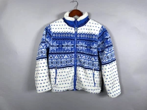 Polo Ralph Lauren Fleece Jacket Youth XL White Blue Snowflake Zip Up Icelandic - Picture 1 of 13