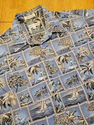 Pierre Cardin Hawaiian Shirt Mens Large Short Sleeve Vintage Sailboat Lighthouse - Image 1 of 4