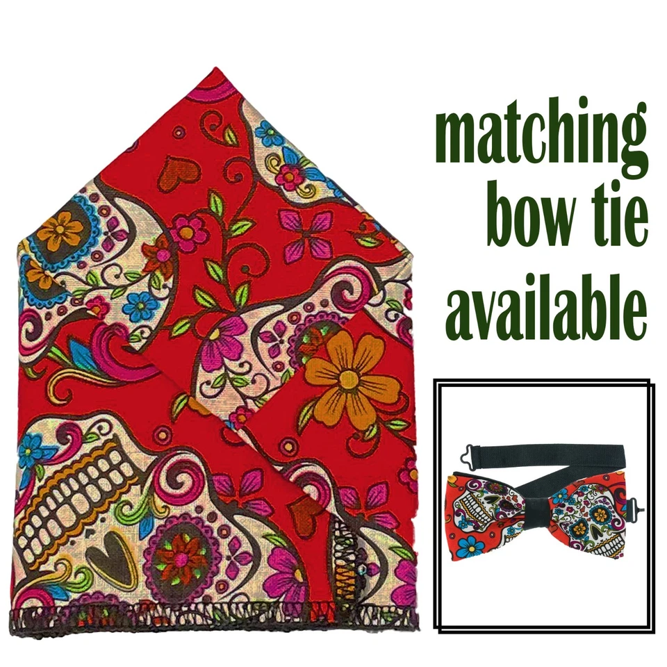 Gravata borboleta e bolso Sugar Skull algodão casamento formatura festa de Natal ano novo - Imagem 1 de 1