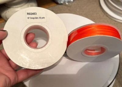 Thin DOUBLE FACE Silky SATIN Ribbon  1/8" Orange - Image 1 of 3