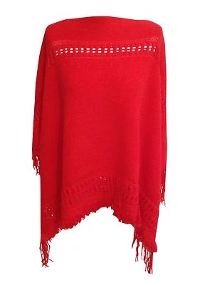 Women's Square Crochet Striped Poncho Cape Knitwear Coat  - Image 1 of 3