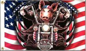 GRAN CERDO AMERICANO BANDERA DE MOTOCICLETA (3' X 5') MC BANDERA - Imagen 1 de 1