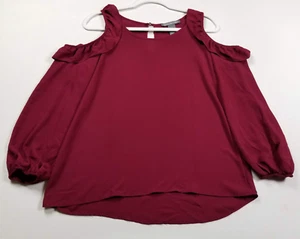 Kate & Mallory Top Women’s Small S Burgundy Long Sleeves Cold Shoulders Romantic - Picture 1 of 11