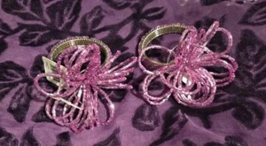 Crate & Barrel Purple Flower Bead Napkin Rings 435-875 set of 2 NEW - Picture 1 of 4