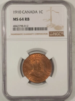 CANADA 1910 LARGE CENT, KM-8 - NGC MS-64 RB - Image 1 of 3