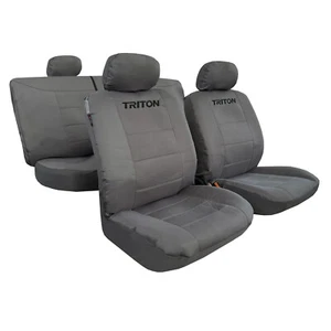 Grey Waterproof Canvas Full Set Car Seat Cover For Mitsubishi Triton - Picture 1 of 2