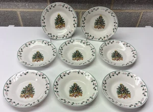 Gibson Home 8 Piece Christmas Tree Trimming Dinnerware Rimmed Soup Bowls New - Picture 1 of 12