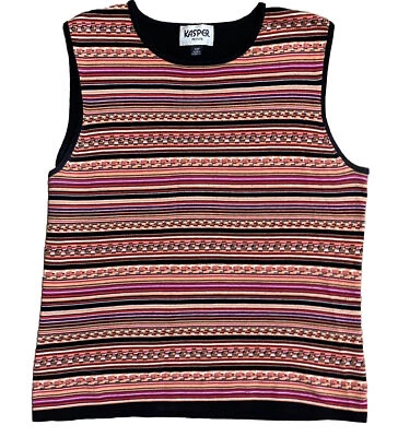 De Colección Kasper Mujeres Suéter Retro Festival Rayas Geométrico Brocado Tejido Chaleco 10 P Foto 1 de 4