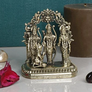 Brass Ram Darbar Murti Rama Sita Lakshman Hanuman Statue Hindu Religious 3 Inch - Picture 1 of 6