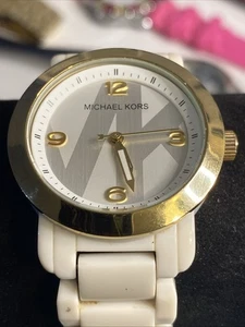 Michael Kors Damenuhr Keramik beigefarben goldene Lünette neue Batterie " - Bild 1 von 11
