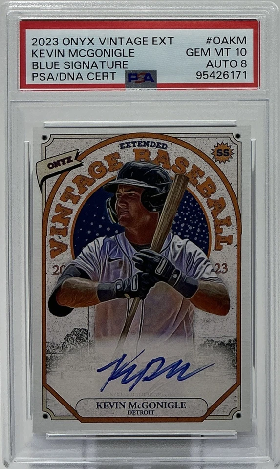 Kevin McGonigle Rookie Auto PSA 10/8 - 2023 Onyx Vintage 'Blue' - Tigers Phenom Foto 1 de 4