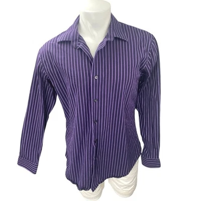 APT. 9 Men's Purple Superfine 80s Striped Long Sleeve Button Down Shirt Top Sz L - Image 1 of 3