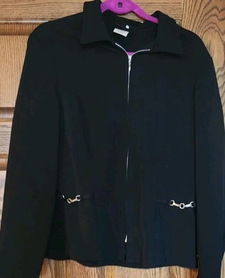 Винтажный студии женщин черный Blazer куртка полный молнии уникальный цепочка вид Sz большой - Изображение 1 из 4