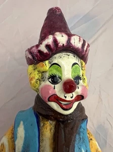 DE COLECCIÓN COLORIDA Papel Maché PAYASO Estatuilla Ombligo ESQUÍ PAYASO Arte Popular - Imagen 1 de 9