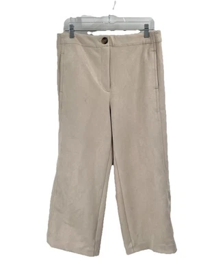 Pantalones al tobillo Ann Taylor Kate imitación gamuza pierna ancha talla 12 nuevos con etiquetas crema Foto 1 de 4