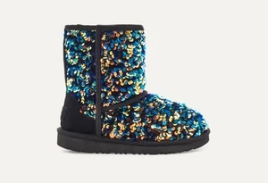 Ugg kids girls CLASSIC STELLAR SEQUIN black Size US 5 EU 37 Worn Once EUC - Picture 1 of 16