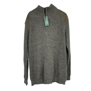 Woolovers Men XL Wool Sweater 1/4 Zip Chunky Knit Green Long Sleeve Warm Patches - Picture 1 of 10