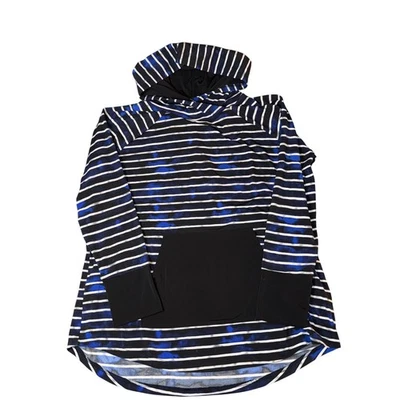LuLaRoe XL Amber Stripe Blue Tie Dye Hooded Tunic Top Long Sleeve - Image 1 of 4