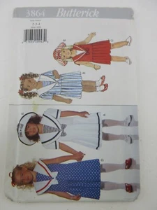 Butterick 3864 Mädchen Matrosenkleid und Mütze Schnittmuster Größe 2 3 4 Vintage - Bild 1 von 2