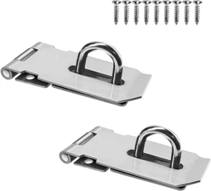 2Pcs Stainless Steel Gate Lock Hasp, Safety Packlock Clasp Hasp Lock Set Door  - Picture 1 of 12