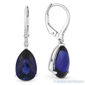 Ohrhänger 8,34 kt blau Laborgefertigt Saphir Birne & Diamant 14 kt Weißgold - Bild 1 von 1