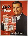 1966 Print Ad Budweiser Beer Ed McMahon Bud in Six-Pack of Cans