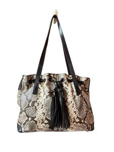 Patricia Nash Leather Drawstring Tassel Witney Tote Bag - White Python Snake - Picture 1 of 9