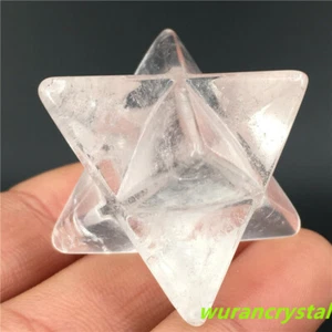 1 Stck. Natürlich Geschnitzt Klar Quarz Merkaba Stern Quarz Kristall Anhänger Reiki Heilung - Bild 1 von 11