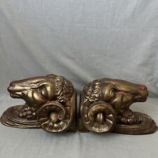 Vintage Ram Head Bookends Gold Color Large Very Heavy Quantity 2