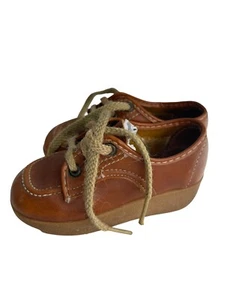Vintage Brown Leather Baby Shoes Lace Up Baby/Toddler Boys Size 5.5 Quality Made - Picture 1 of 12