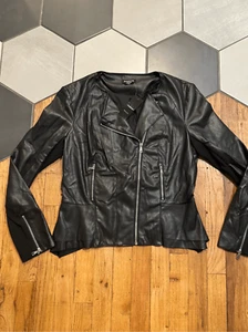 Bebe Pu Vegan Leather Peplum moto jacket large Black NWT flared style fashion - Picture 1 of 6