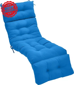 Tufted Outdoor Patio Lounger Cushion, Blue, Comfortable Garden Seat - Picture 1 of 12