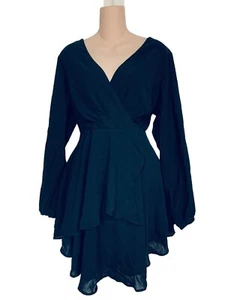 Mujer Negro Mangas Largas Calce Corto + Vestido Destello Negro Bohemio Asimétrico Grande - Imagen 1 de 7
