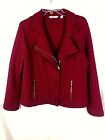 Isaac Mizrahi Live Mixed Quilted Knit Motorcycle Jacket Size L Burgundy B27*B