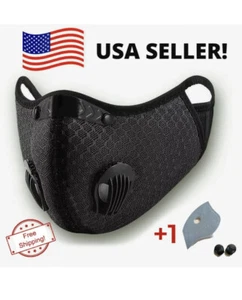 2x USA Mask w Carbon Filter Air Valves Reusable Washable Running Hiking Skiing - Picture 1 of 8