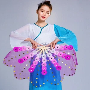 One Pair Bamboo Floral Mesh Hand Fan Belly Dance Show Photograph Shoot Props New - Picture 1 of 17