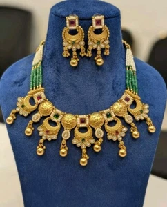18 K Gold plated Wedding Necklace Indian Fashion Necklace Party Wear Necklace - Picture 1 of 3