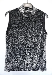 Samt-Top Shirt occasion Vera Mont Gr. 42 Rosen schwarz-silber ärmellos Stehkrage - Bild 1 von 5