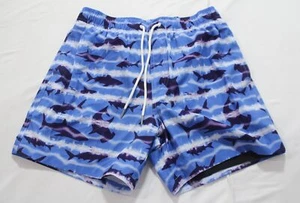 LUCOWEE Boy's Boxer Brief Lined Drawstring Swim Trunks CA4 Blue Shark Medium NWT - Picture 1 of 3