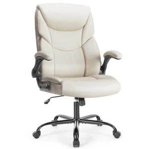 Ergonomic Executive Office Chair with Flip-Up Armrests and PU Leather Upholstery - Picture 1 of 19