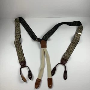 Cole Haan A2881 Paslay Mens Suspenders Adjustable Y-Brown Leather Trimmed Button - Picture 1 of 6