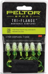 Peltor Sport Tri-Flange Corded Reusable Earplugs, 3 Pair, Noise Reduction Rating - Afbeelding 1 van 12