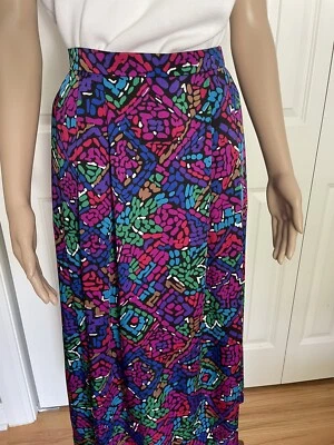 Vintage Doncaster 10 Colorful Abstract Pleated Midi Skirt, Pockets - Image 1 of 4