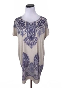 Neu mit Etikett Blue Saks Fifth Avenue Paisley Blumen Tunika Bluse Top blau creme Größe Small - Bild 1 von 6