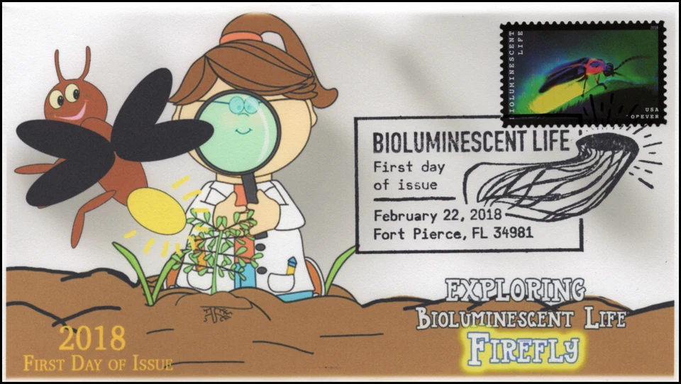 18-072, 2018, Bioluminescent Life, Pictorial Postmark, Firefly, First Day Cover - Image 1 of 1