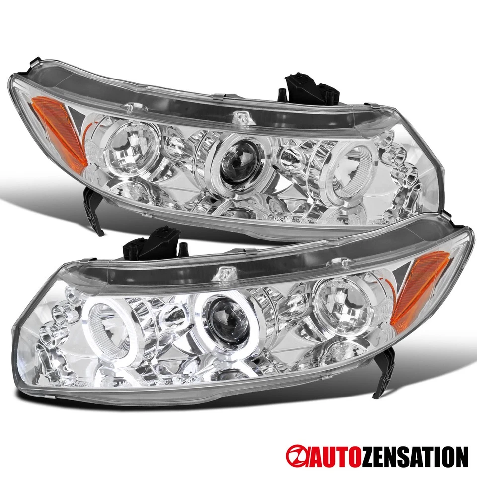 Fit 2006-2011 Honda Civic Coupe LED Halo Projector Headlights Lamps Left+Right Foto 1 de 4