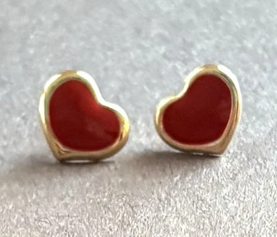 JCM 14K Yellow Gold Red Enamel Heart Pierced Post Stud Earrings - Image 1 of 4