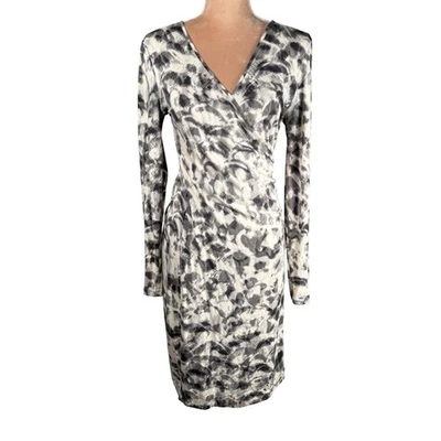 Banana Republic женщин Sz M платье кремовый черный напечатано надежном длинным рукавом эластичной - Изображение 1 из 4